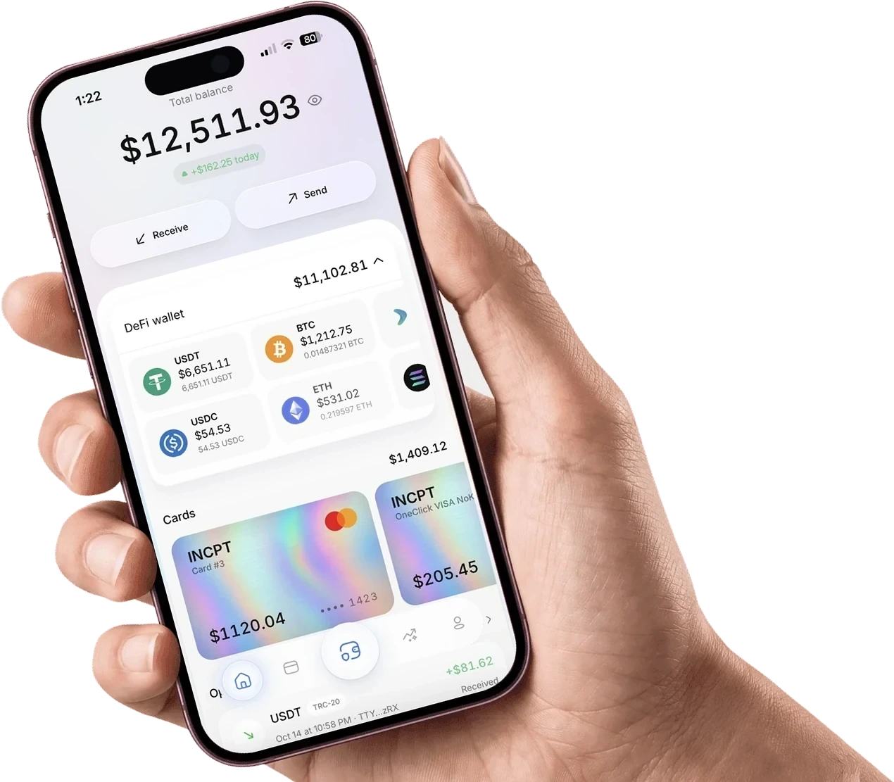 INCPT IO wallet home screen